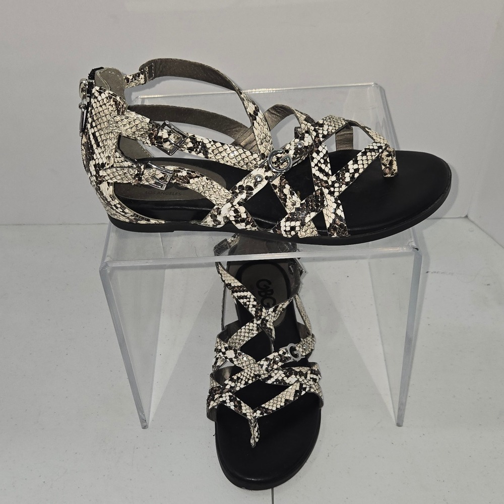 GBG Los Angeles Corell Snakeskin Print Gladiator Sandals Black White Size 6M